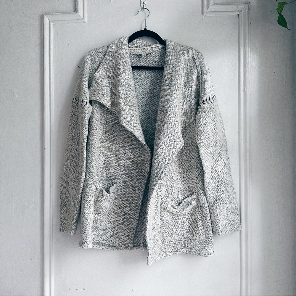Lucky Brand Grey Cardigan Sweater Wrap Medium with stitched details cozy wrap